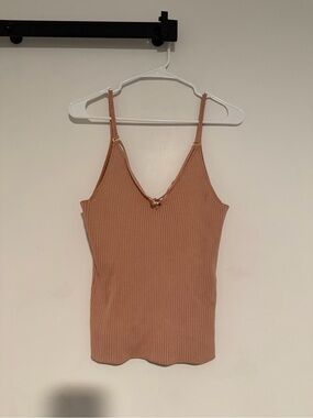Ribbed V-Neck Cami Tank Top - Tan Jonathan Simkhai